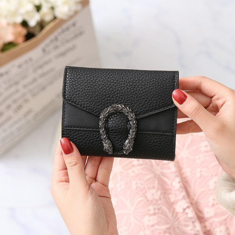 Women's Short Splicing PU Leather Wallet Zipper Closure