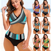 Striped High-Waist Backless Sexy Bikini Set – Plus Sizes