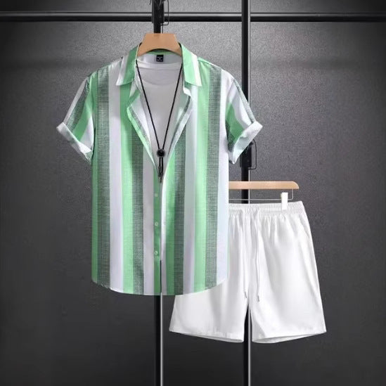 Unisex Lapel Short Sleeve Shirt and Shorts Cotton Blend