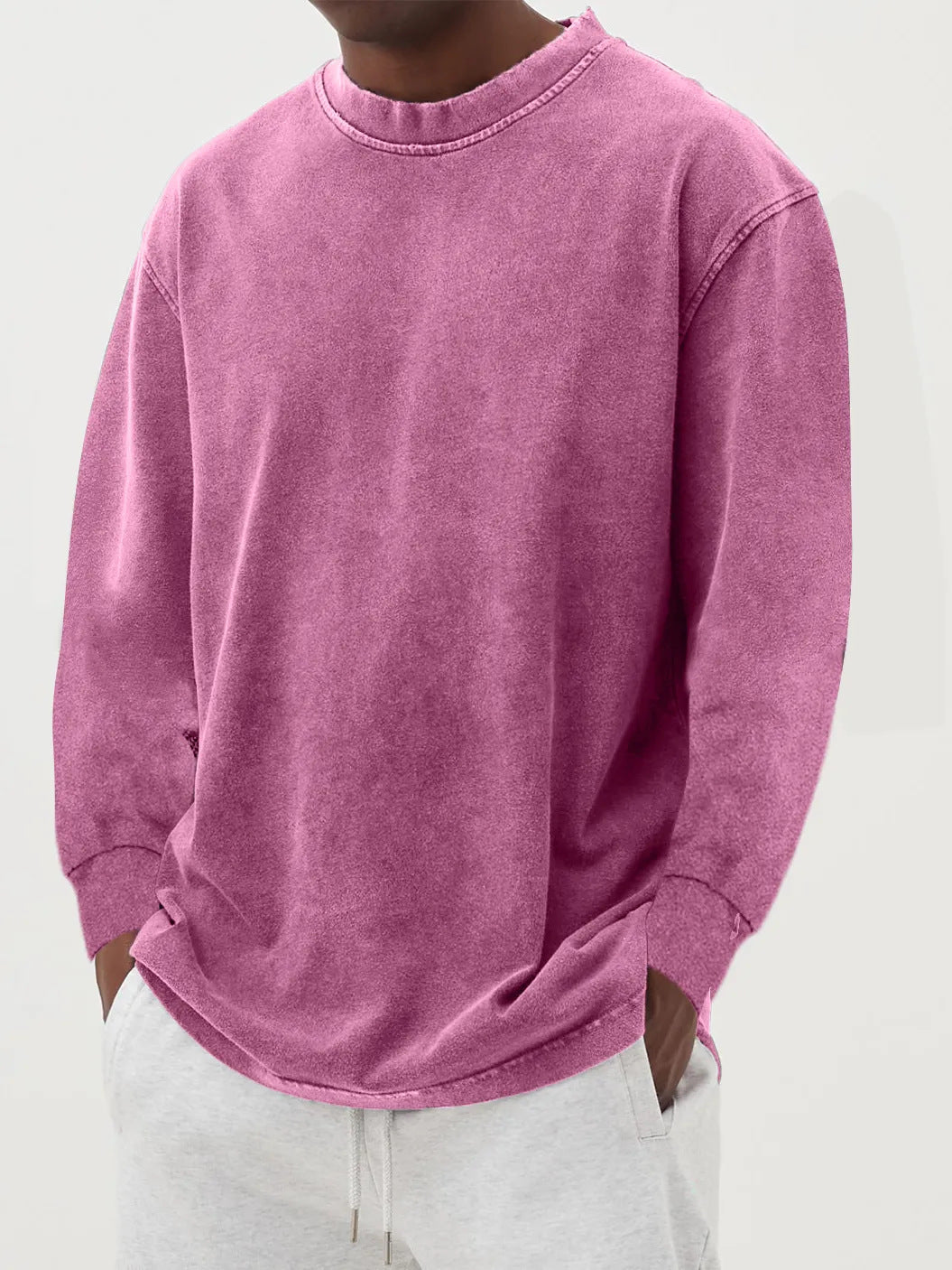 Washed Old Solid Color Men's Long-sleeved T-shirt