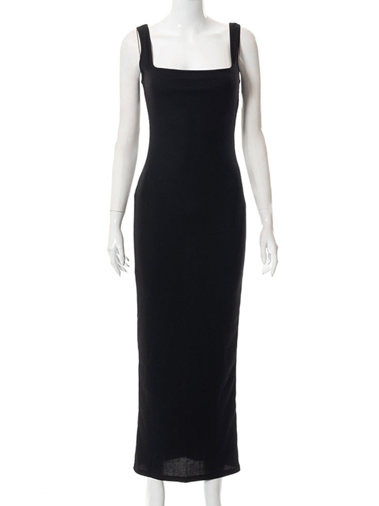 Women's Summer New Solid Color Square Neck Sleeveless Vest Casual Dress