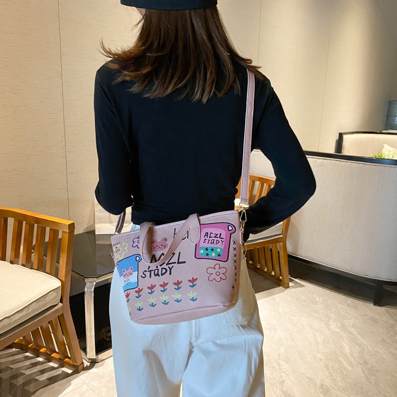 Cartoon Doodle Bucket Bag for Women