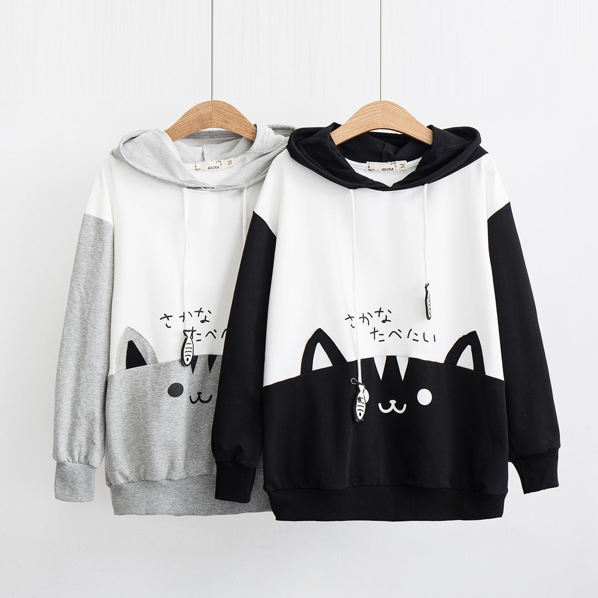 Japanese Mori Style Female Cat Print Long Sleeve Hoodie Jacket