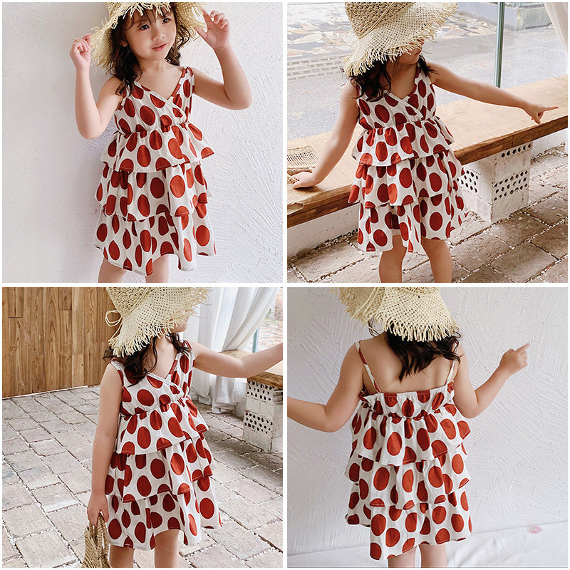 Women's Korean Folded Polka Dot Suspender Dress Straps