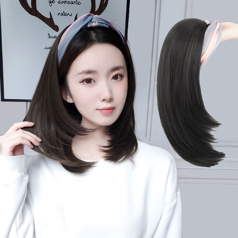 Headscarf Wig Hair Hoop Wig One Female Long Hair U-shaped Half Headgear