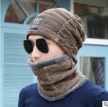 Winter Knitted Hat with Crossed Scarf Neck Warmer