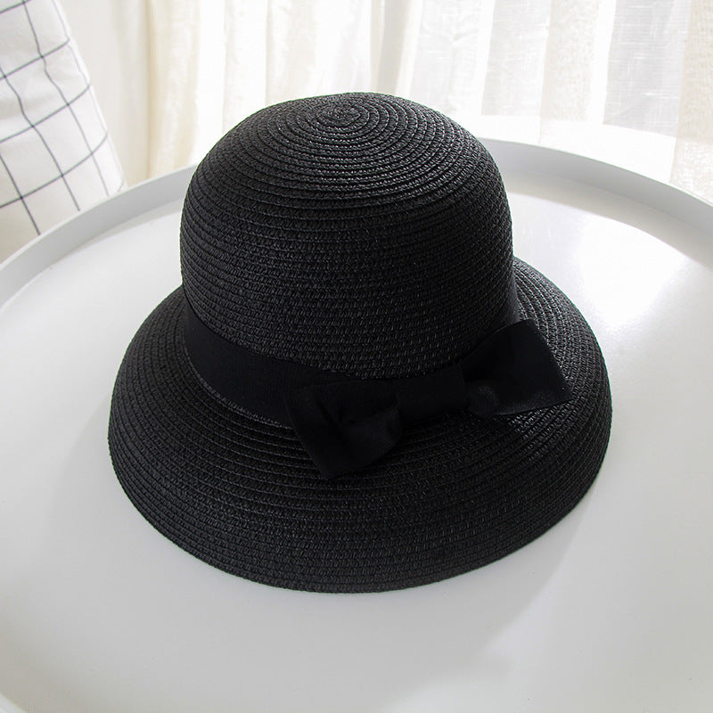 Straw Hat Hepburn Big Bow Bell-shaped Fisherman's Basin Hat