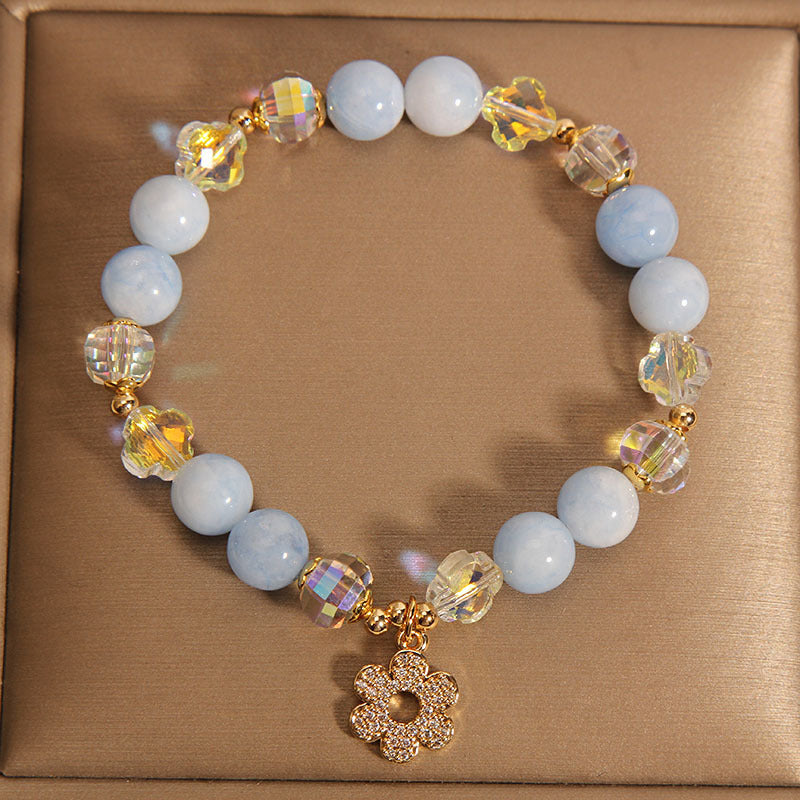 Natural Aquamarine Bracelet Women's Light Luxury Clover Crystal