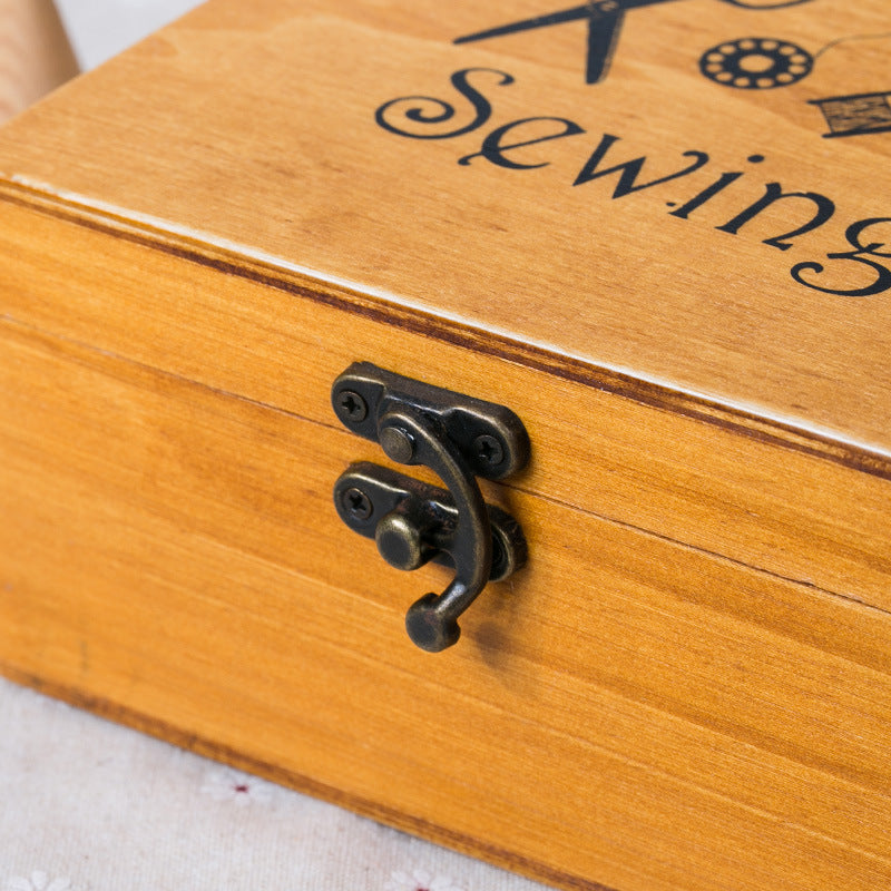 Portable Wooden Sewing Kit Box – Hand Stitching & Needlework Organizer