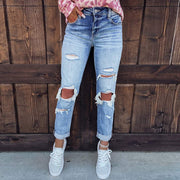 High Waist Slim Fit Distressed Jeans – Women’s Street Style Denim Pants