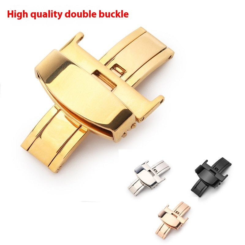 Stainless Steel Double Pull Butterfly Clasp Leather Watch Buckle