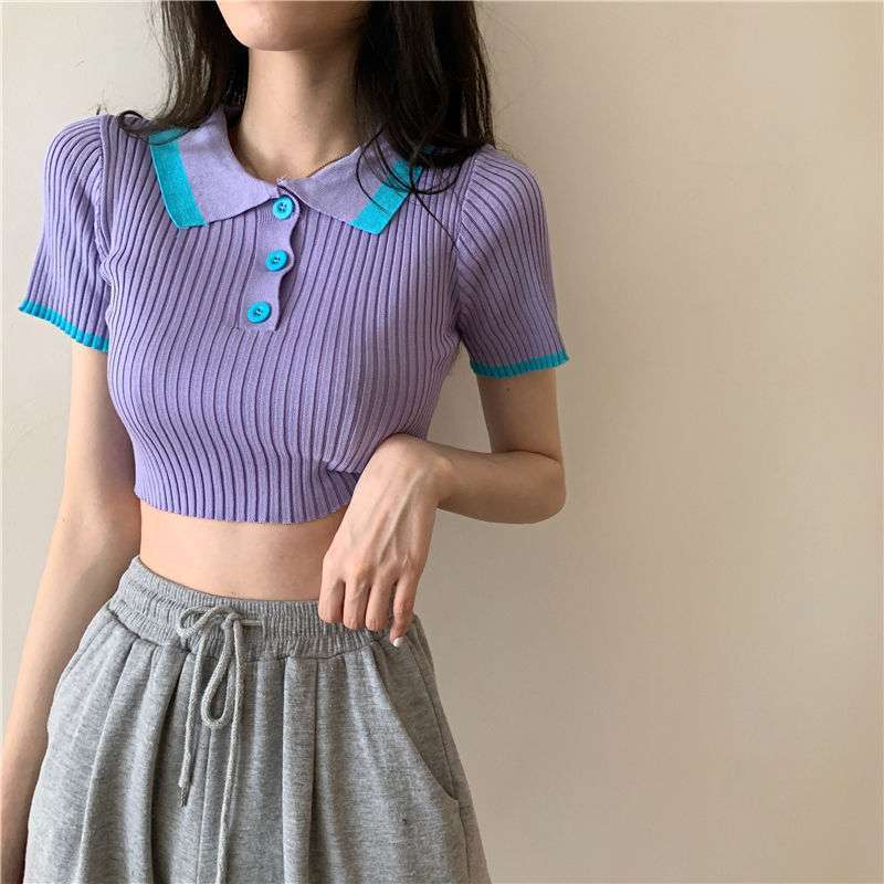 Ice Silk Knit Short High-waist Crop Top