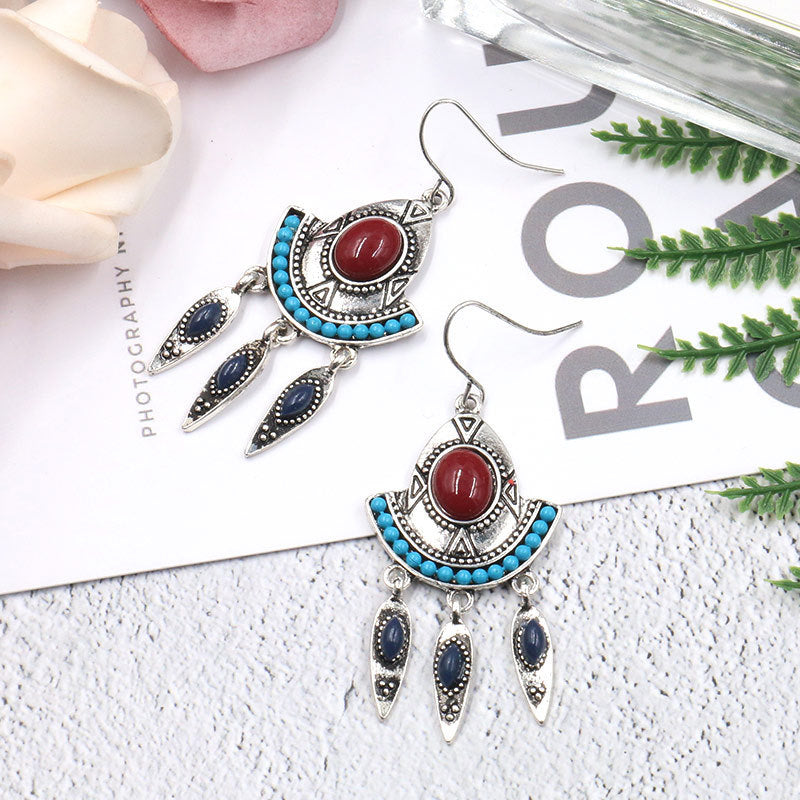 Elegant Turquoise Geometric Alloy Tassel Long Earrings for Women