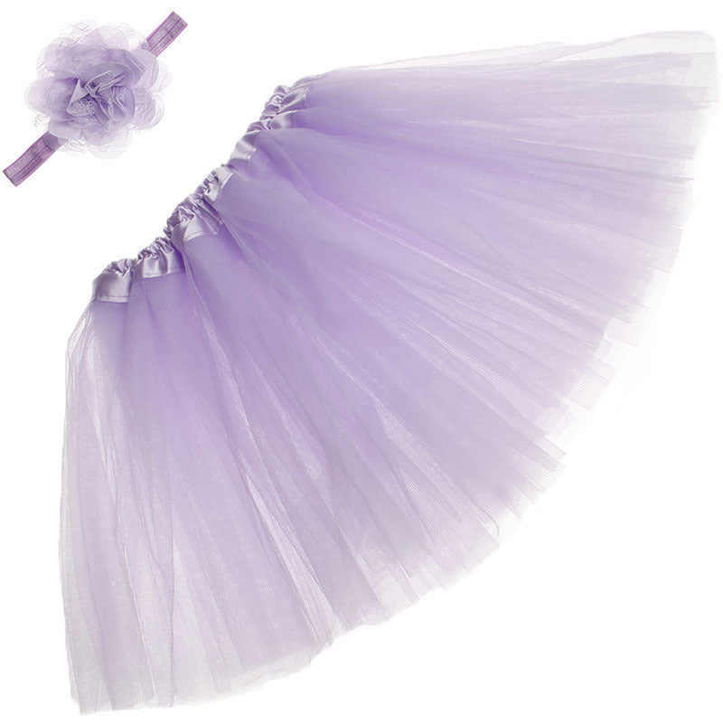 Dance Performance Net Yarn Princess Skirt And Hair Tie Set