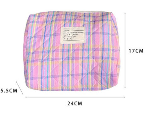 Bump Color Plaid Makeup Bag Change Mobile Phone Organizer Student Hand Bag