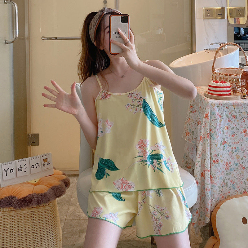 Women's Fashion Simple Camisole Homewear Pajamas Two-piece Set