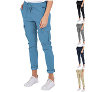 Casual Cargo Pants With Pockets Solid Color Drawstring Waist Pencil Trousers For Women