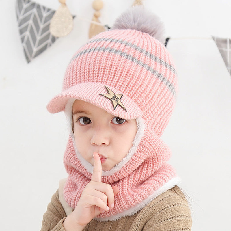Children's neck guard one-piece woolen hat