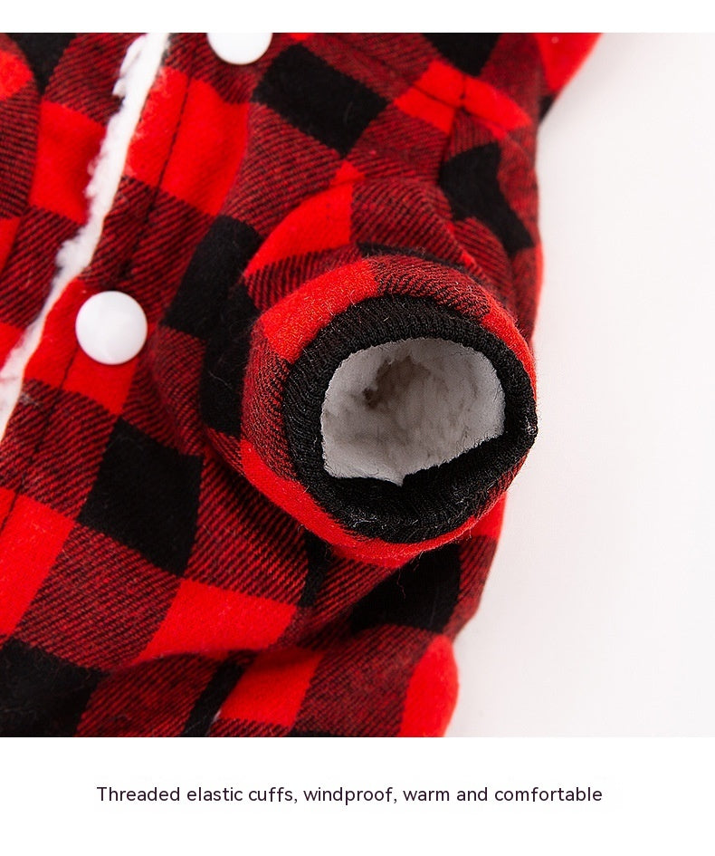 Pet Dog Classic Plaid Hooded Cotton-padded Coat