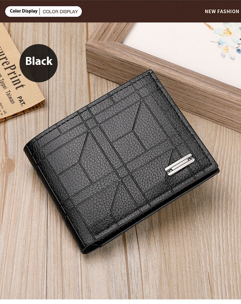 Men's Slim PU Leather Wallet Card Holder Solid Pattern