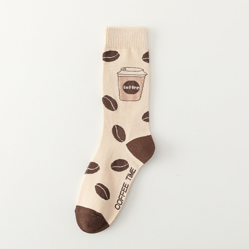Women’s Cartoon Letter Coffee Socks Comfortable Sweat-Wicking