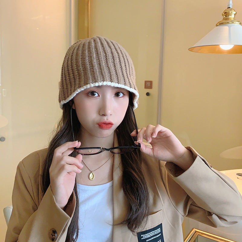 Solid Color Stitching Lace Knitted Woolen Cap