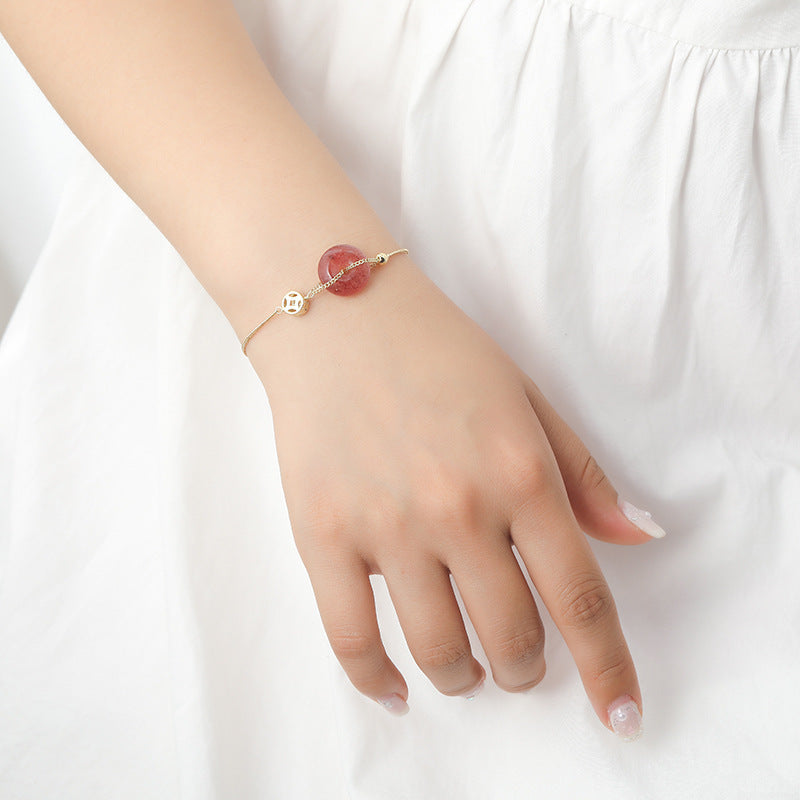 Strawberry Quartz Peace Buckle Lucky Crystal Bracelet