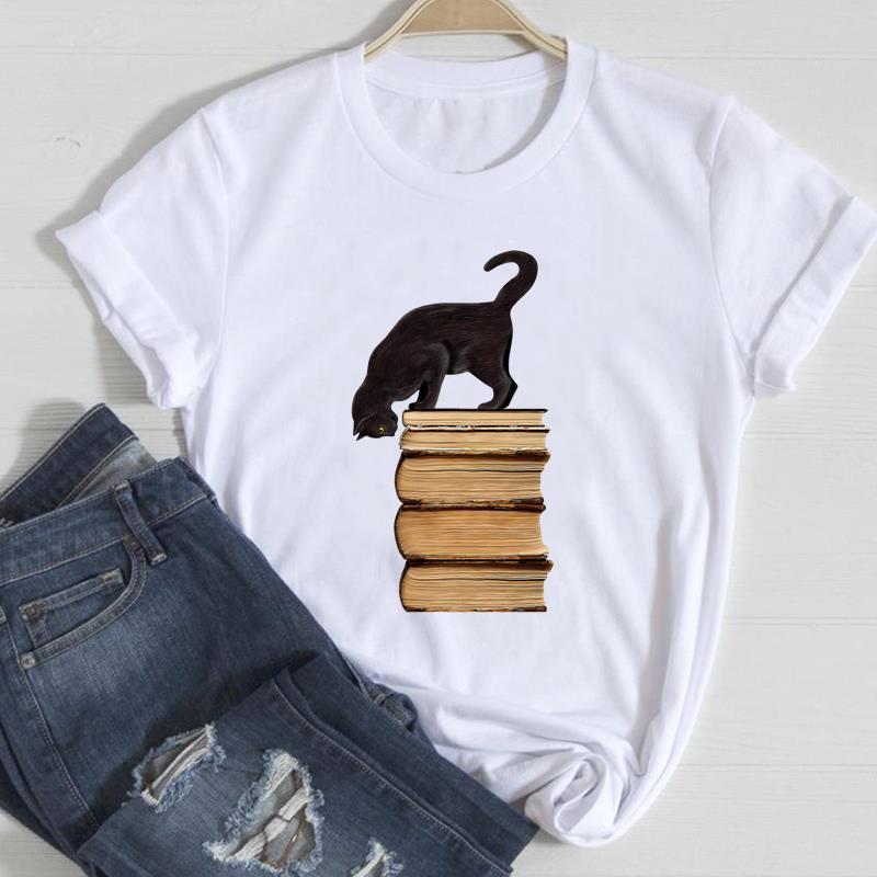 Cute Cat Print T-Shirt – Women's European & American Style Short Sleeve Top