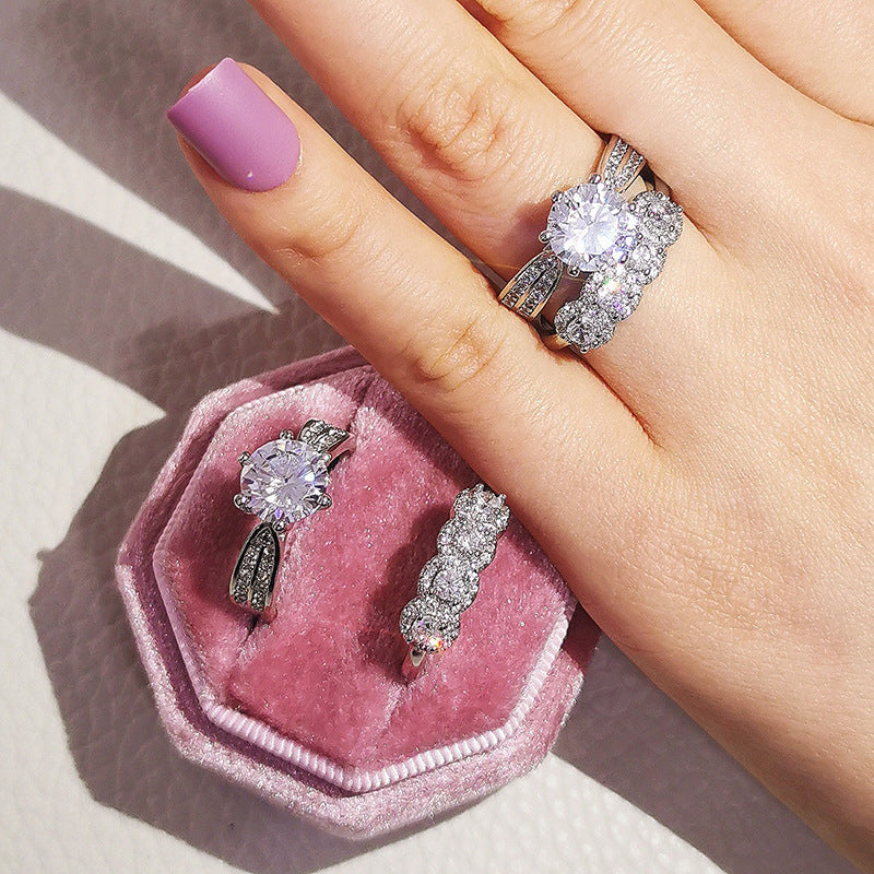 Creative Luxury Full Diamond Engagement Unisex Wedding Ring Set