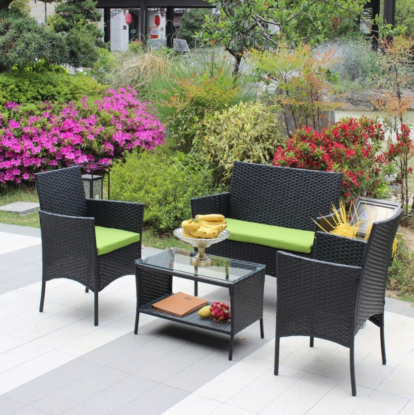 4-Piece Black Rattan Outdoor Patio Furniture Set