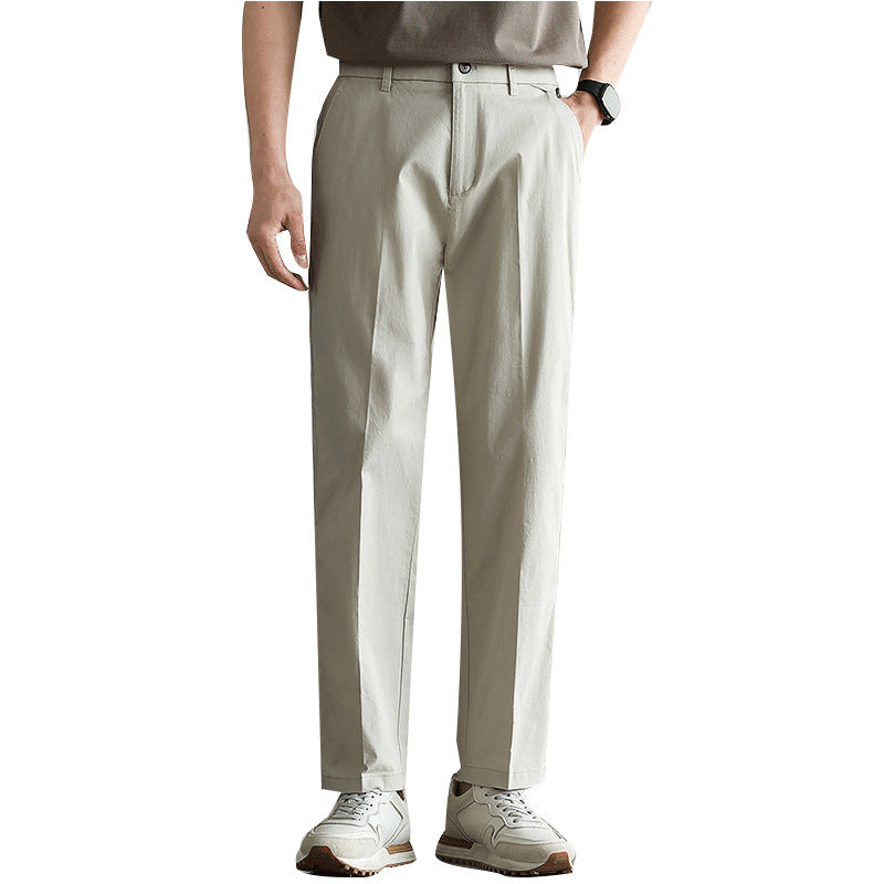 Cotton Blend Elastic Slacks – Men’s Straight Business Casual Pants