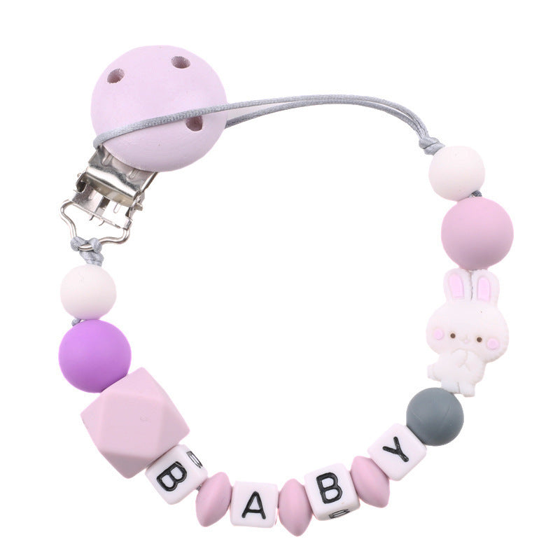Bunny Silicone Bead Pacifier Clip – Anti-Drop Teether Chain for Babies Chain Baby Products