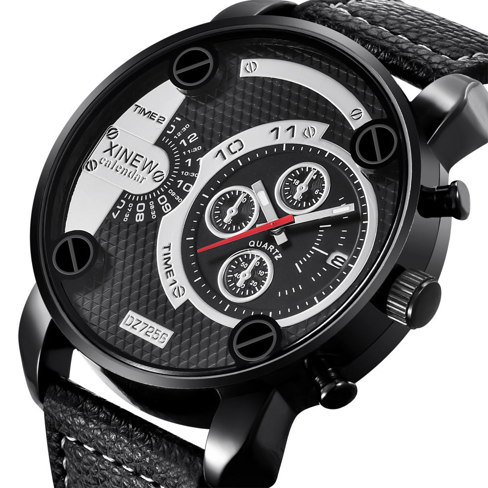 Men’s Big Dial Fashion Leather Date Wristwatch – Stylish Gift for Him