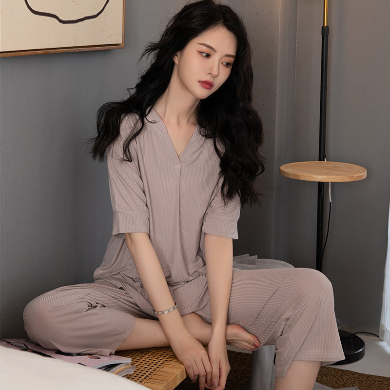 Women's Modal Short Sleeve Cropped Pants Loungewear Set