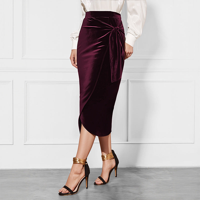 New Solid Color Twisted Skirt – Autumn & Winter Velvet Split Dress