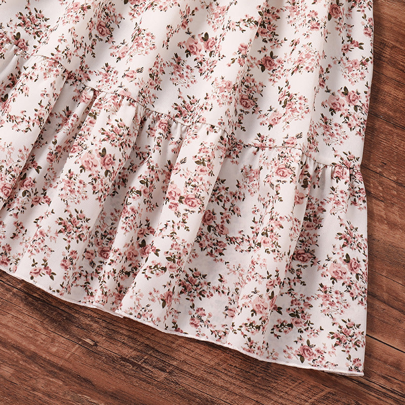 Girls Short Sleeve Cotton Blend Princess Dress Floral
