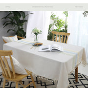 Elegant Cotton Linen Rectangular Tablecloth with Tassels – Dust-Proof Decor for Dining & Room