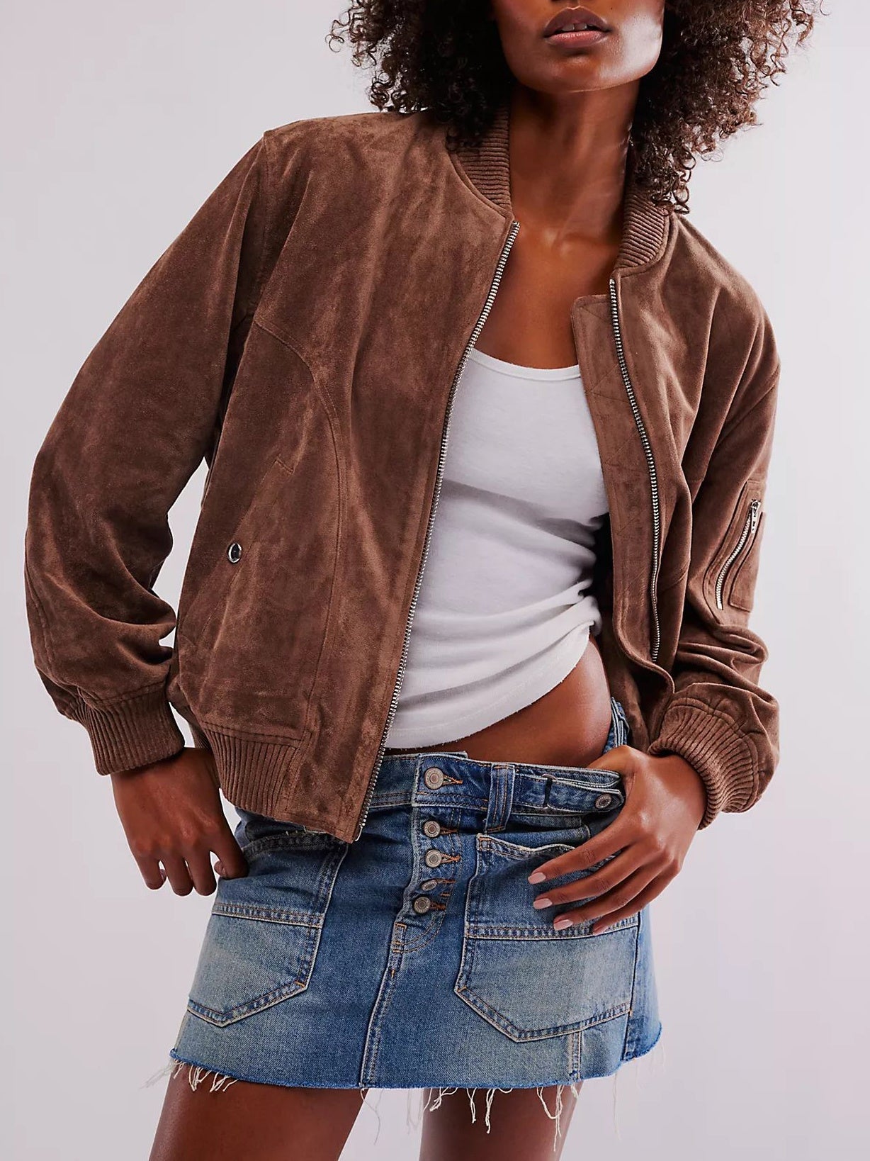 Unisex Suede Zipped Jacket Polyester Casual Regular Fit