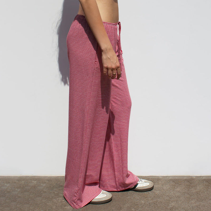 Women’s Striped Wide-Leg Pants – Y2K Lace-Up High-Waist Casual Trousers