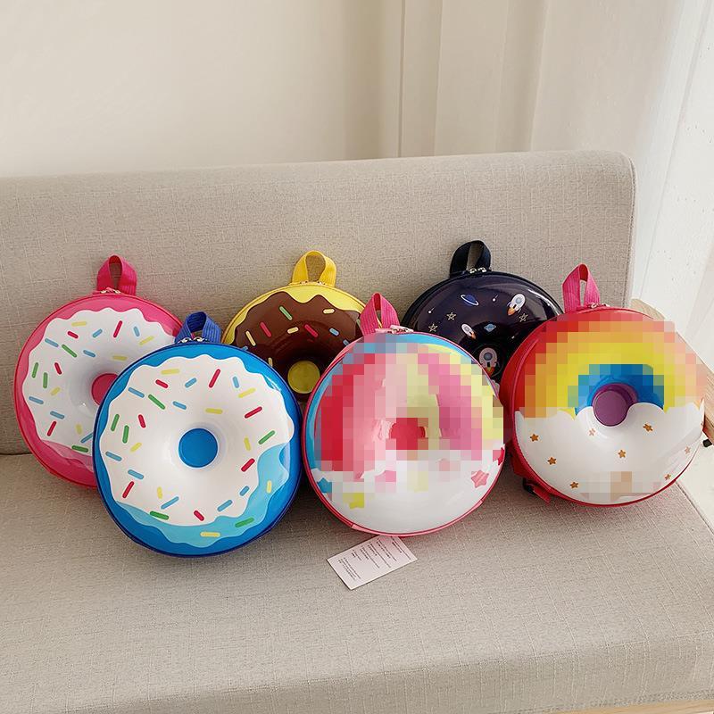Kids Nylon Backpack Donut Print Cartoon Style Colorful Bag