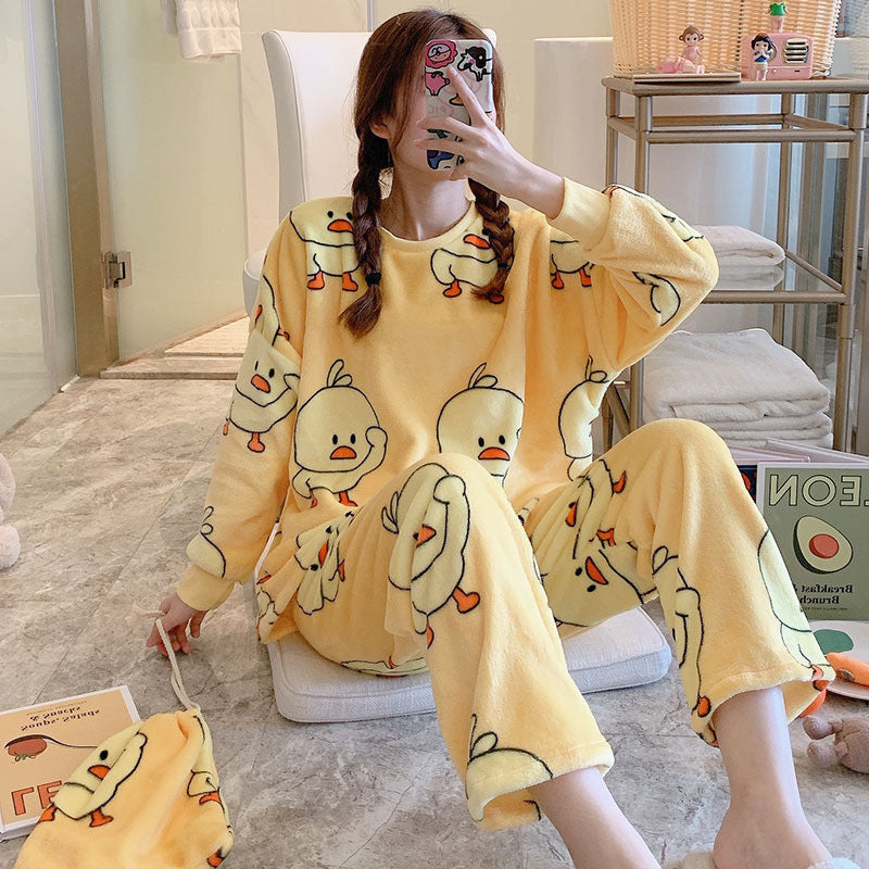 Women's Korean Style Flannel Fleece Loungewear Relaxed Fit