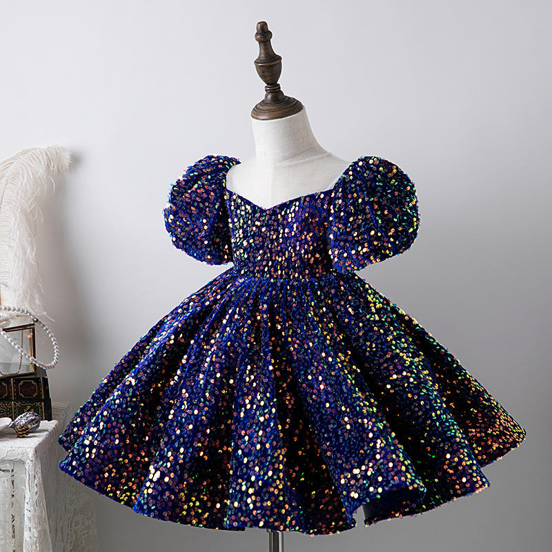 Sequined Children's Girl Princess Dress Birthday Full-year Baby Girl Catwalk Host Piano Performance Wear