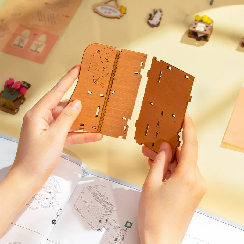 Rolife New Wooden Puzzle Blossom Cart Building Toys DIY 3D Model For Gifts