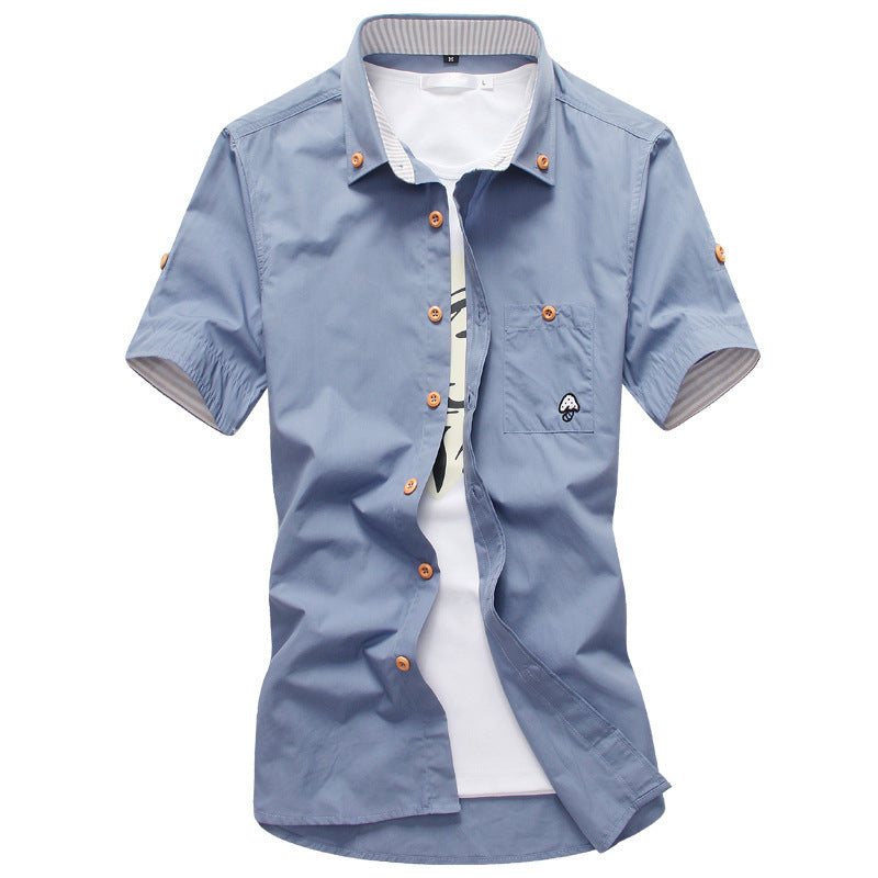 Men's Slim Fit Floral Embroidered Cotton Shirt Casual