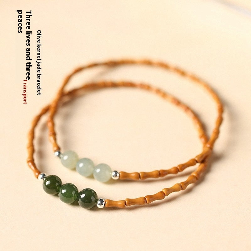 Olive Nut Bamboo Joint Hetian Jade Single Circle Bracelet Female