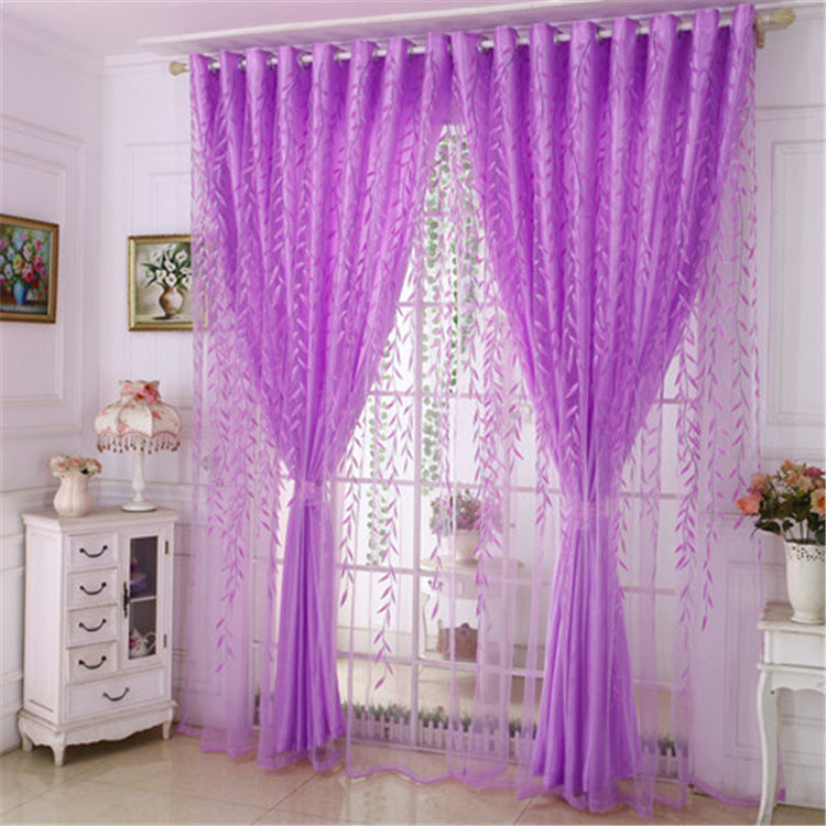 Wicker Double-Layer Green Polyester Embroidered Gauze Curtain, 1x2m