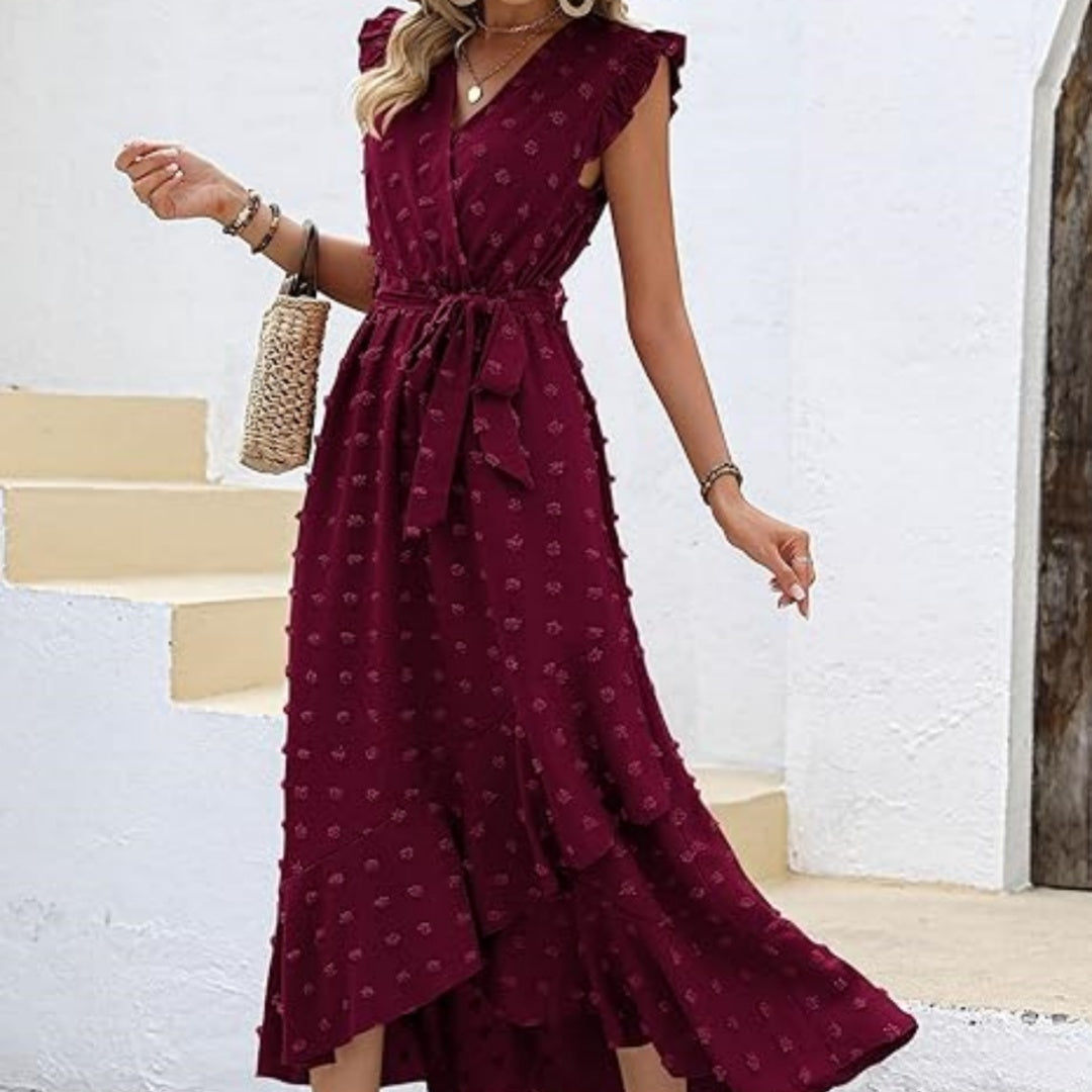 Women's Bohemian Ruffle Sleeve Maxi Dress Polyester