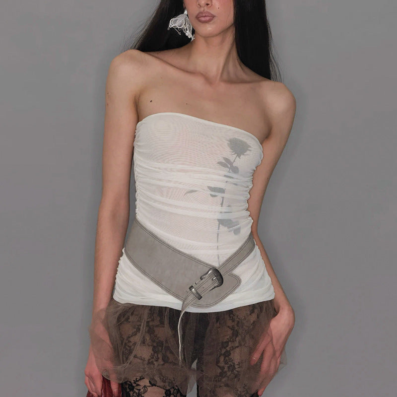 Women's Sleeveless Tube Top Polyester Color Block Slim Fit