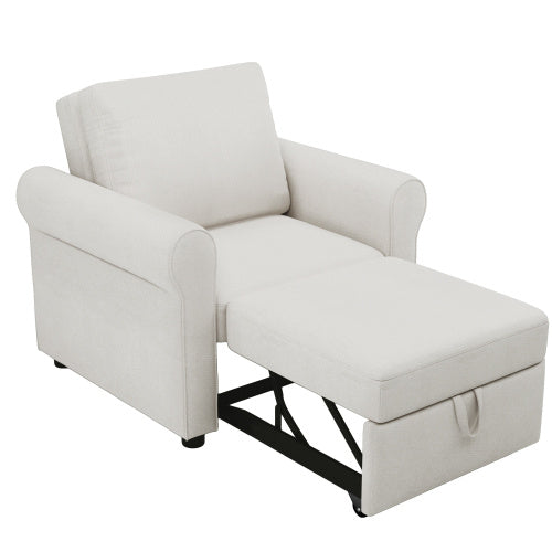 3-in 1 Sofa Bed Chair, Convertible Sleeper Chair Bed,Adjust Backrest Into A Sofa,Lounger Chair,Single Bed,Modern Chair Bed Sleeper For Adults,Cream