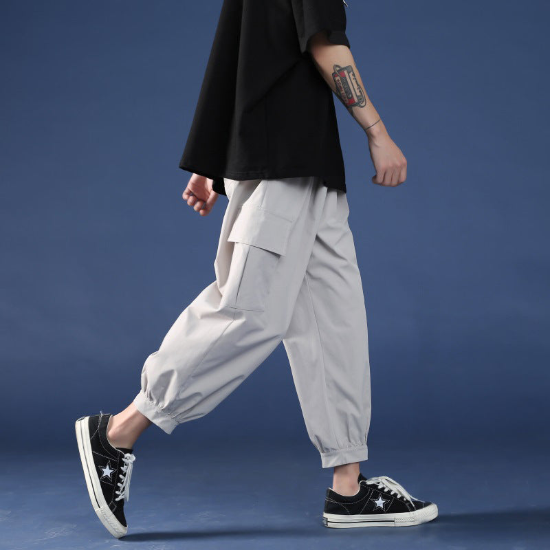 Men’s Wide-Leg Straight Cropped Overalls Trousers
